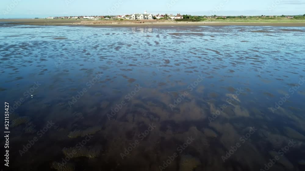 Aerial drone view of Hoylake beach in United Kingdom Aerial drone view of Hoylake beach in United Kingdom
