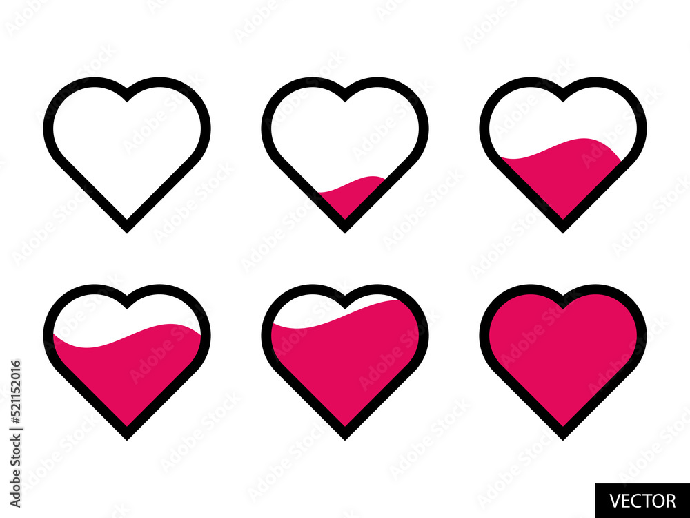Love measuring indicator with heart shape icon set in flat design style for website design, app, UI, isolated on white background. Vector illustration. Love measuring indicator with heart shape icon set in flat design style for website design, app, UI, isolated on white background. Vector illustration.