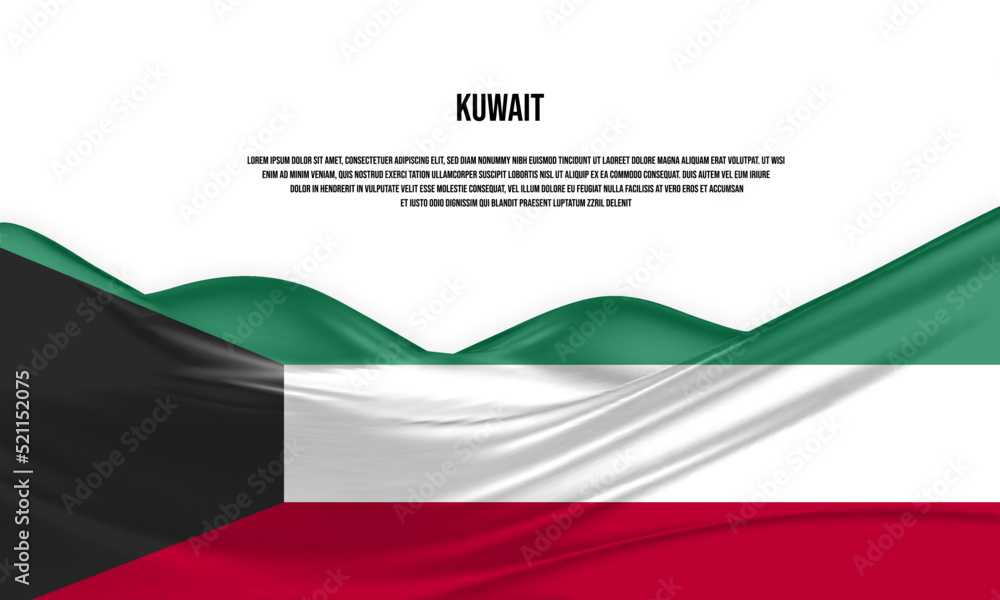 Kuwait flag design. Waving Kuwait flag made of satin or silk fabric. Vector Illustration.