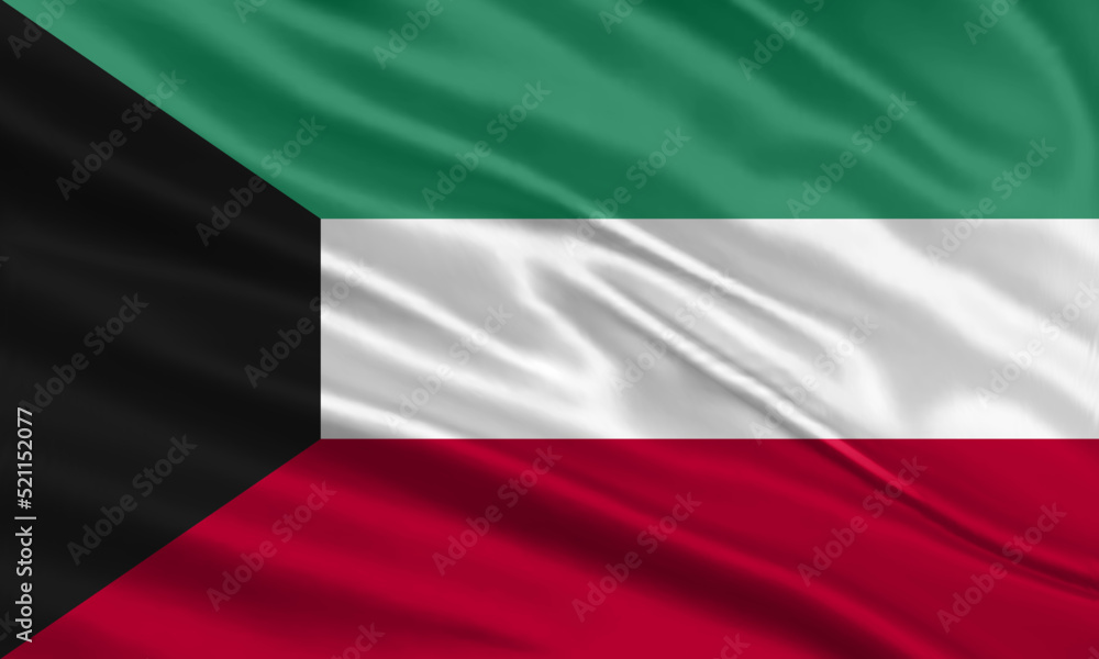 Kuwait flag design. Waving Kuwait flag made of satin or silk fabric. Vector Illustration.