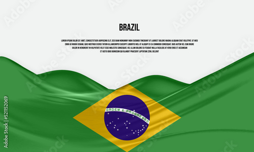 Brazil flag design. Brazilian Poland flag made of satin or silk fabric. Vector Illustration.