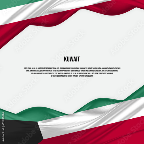 Kuwait flag design. Waving Kuwait flag made of satin or silk fabric. Vector Illustration.