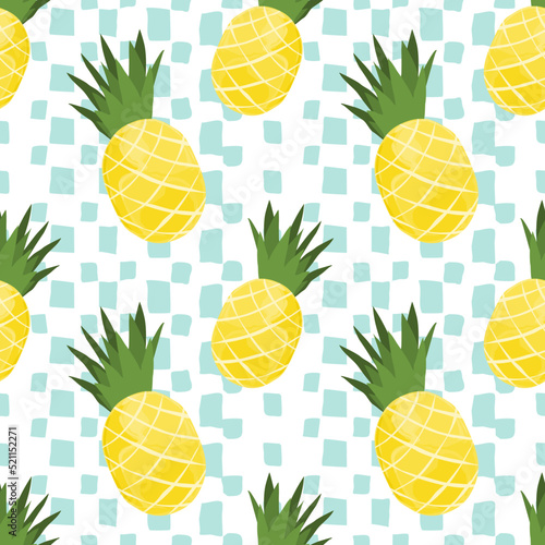 Seamless pattern with pineapple. Summer background. Wrapping paper pattern. Watercolor effect.