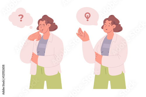 A thoughtful woman. Finding a solution. Vector illustration isolated on a white