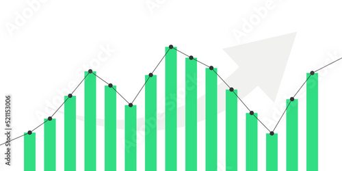 Stock market investment trading graph chart of growth or fall in flat style design for website, project, presentation. Vector illustration.