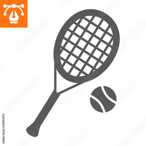 Tennis solid icon, glyph style icon for web site or mobile app, sport and game, racket with ball vector icon, simple vector illustration, vector graphics with editable strokes.
