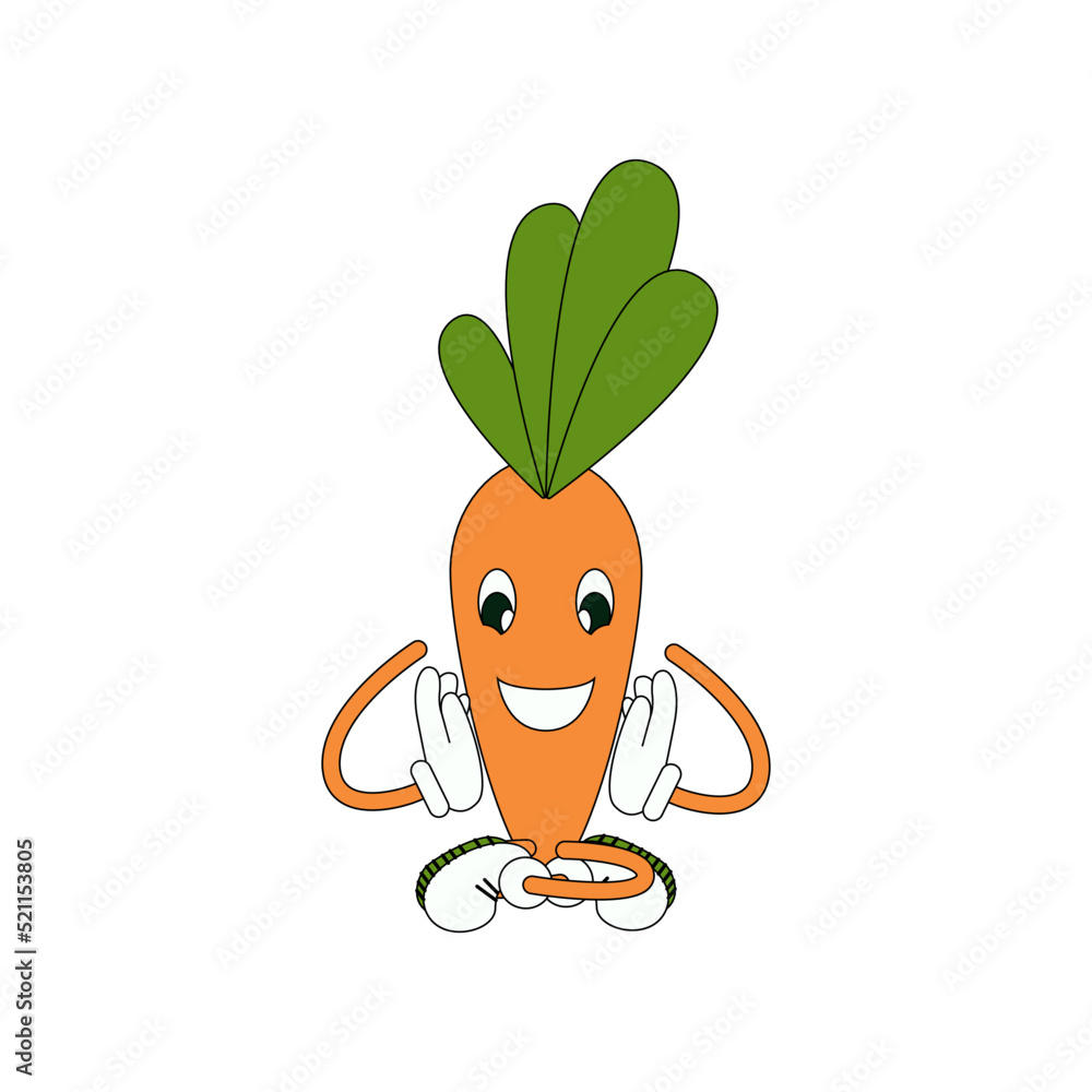 Obraz premium healthy food is a modern funny illustration in the style of the 90s. Image of a smiling carrot