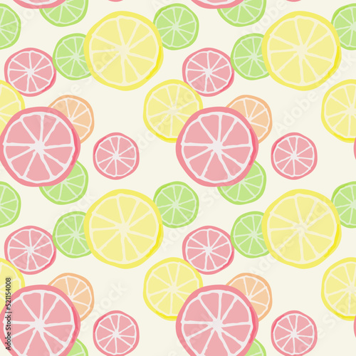 Summer seamless pattern with sliced and lemons