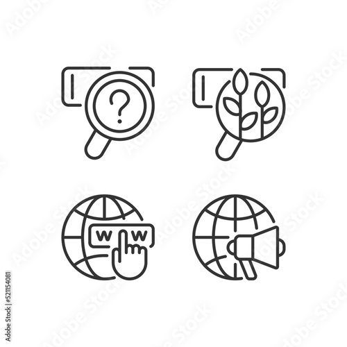 Search engine marketing pixel perfect linear icons set. Web queries. Natural SEO. Website. Promoting globally. Customizable thin line symbols. Isolated vector outline illustrations. Editable stroke