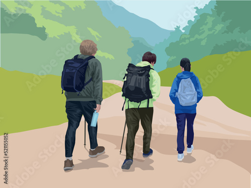 Hiking in the Summer in illustration graphic vector