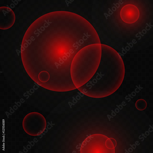 Red neon balls cast, luminous circles, for your design. On a transparent background. Vector illustration.