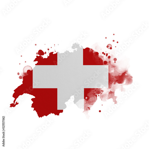 Sublimation background country map- form on white background. Artistic shape in colors of national flag. Switzerland
