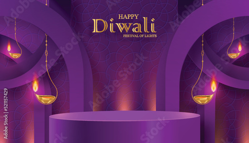 Diwali or Deepavali 3d Podium round stage style for the Indian festival of lights