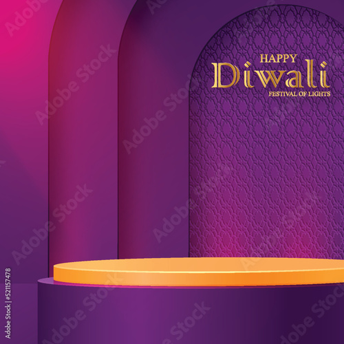 Diwali or Deepavali 3d Podium round stage style for the Indian festival of lights