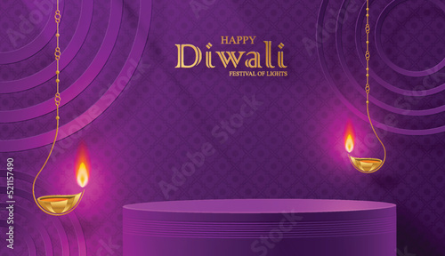 Diwali or Deepavali 3d Podium round stage style for the Indian festival of lights