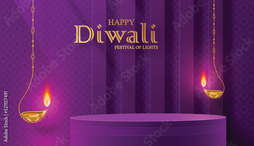 Diwali or Deepavali 3d Podium round stage style for the Indian festival of lights