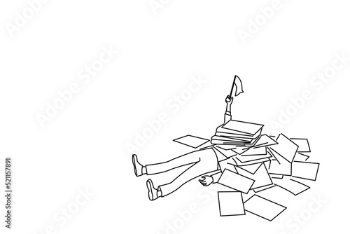 Cartoon of people swamped with paperwork. line art style