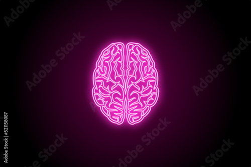 Glowing neon brain on black background 