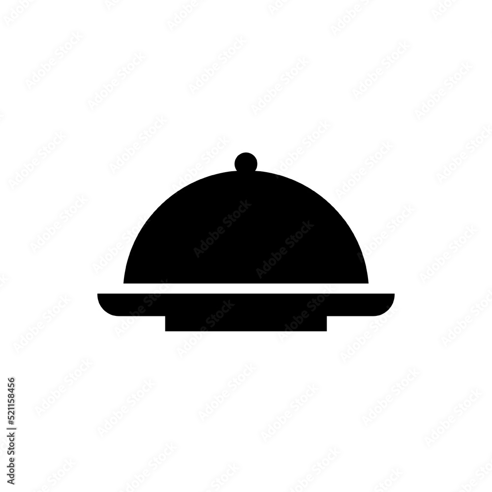 Cloche food tray symbol. Menu title logo. Vector black glyph icon isolated on white background. Cloche food tray symbol. Menu title logo. Vector black glyph icon isolated on white background.