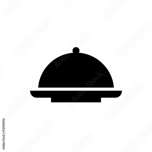 Cloche food tray symbol. Menu title logo. Vector black glyph icon isolated on white background.
