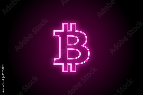 Glowing neon Bitcoin sign on black background 