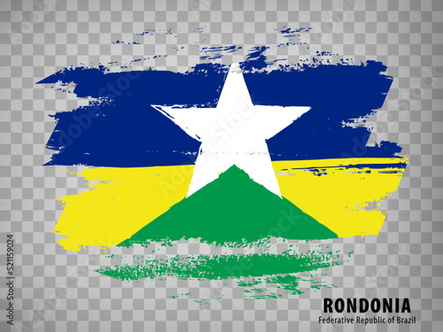 Flag of State Rondonia from brush strokes. Federal Republic of Brazil. Flag Rondonia  on transparent background for your web site design, app, UI. Brazil. EPS10. photo