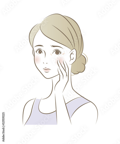 目元の小じわが気になる女性のイラスト素材 ベクター 美容 乾燥 肌トラブル