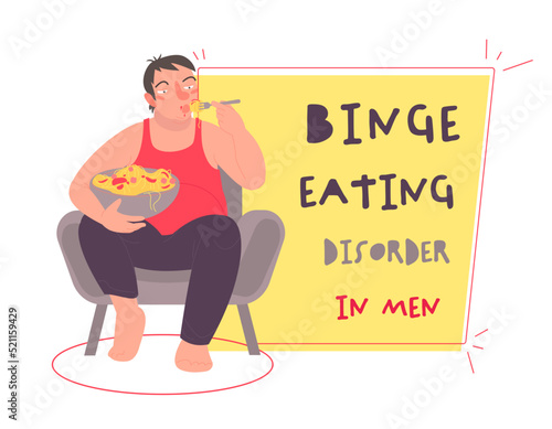 Binge eating disorder in men. Horizontal background