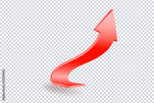 Abstract Curved Green Arrow. Market movements creative concept charts, infographics. Green curve arrow of trend on transparent. Trading stock news impulses. Realistic 3d vector design