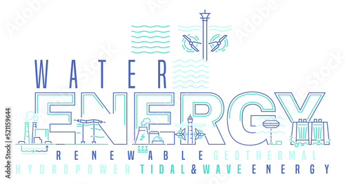 Water energy. Renewable power sources. Vector illustration