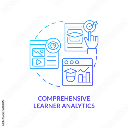 Comprehensive learner analytics blue gradient concept icon. Learning content management system abstract idea thin line illustration. Isolated outline drawing. Myriad Pro-Bold font used