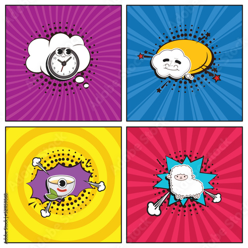 Hand drawn flat trendy cartoon elements collection sleep better