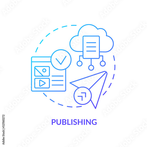 Publishing blue gradient concept icon. Content management system feature abstract idea thin line illustration. Media items. Cloud file sharing. Isolated outline drawing. Myriad Pro-Bold font used