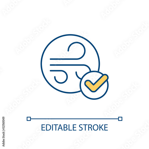 Wind RGB color icon. Weather prediction. Natural ventilation. Extreme condition. Fresh breeze. Isolated vector illustration. Simple filled line drawing. Editable stroke. Arial font used