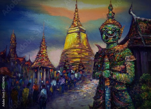 Fotografia art  oil  painting  Grand Palace   bangkok Thailand , Ramayana story
