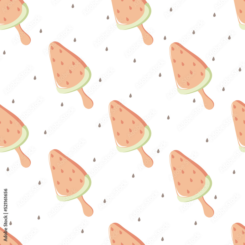 Seamless pattern with watermelon ice cream. Ideal for fabric, printing, wrapping, decoration. Frozen juice. Sweet dessert. Vector illustration Seamless pattern with watermelon ice cream. Ideal for fabric, printing, wrapping, decoration. Frozen juice. Sweet dessert. Vector illustration