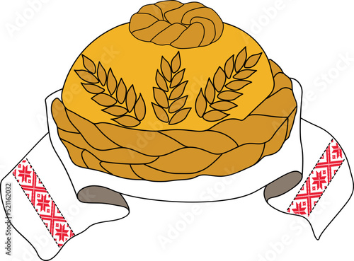 Ukrainian dish - loaf. Bread and salt icon set in flat and line style. Traditional symbol of hospitality. Vector illustration.