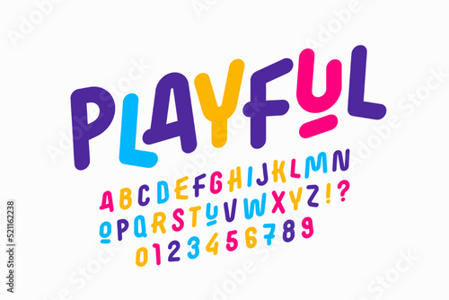 Playful style letters font design, alphabet and numbers vector illustration
