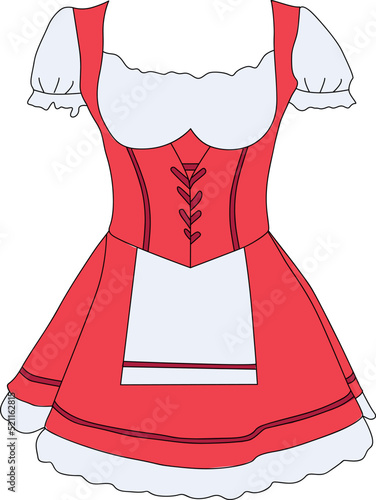 Waitress in traditional German clothes with mugs of beer. Oktoberfest beer festival vector illustration. Dirndl. Traditional Oktoberfest folk female costume.