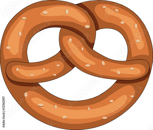 Traditional german pretzel with salt, Bavarian food, Vector illustration isolated on white background. National Pretzel Day.  knot-shaped baked pastry.