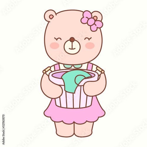 Little girl bear cleans cute colorful clothes_P1