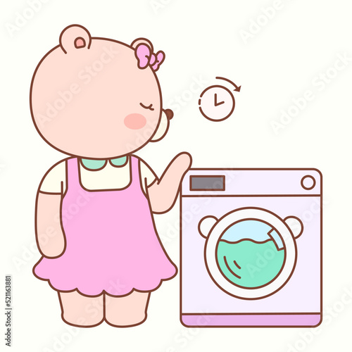 Little girl bear cleans cute colorful clothes_P4