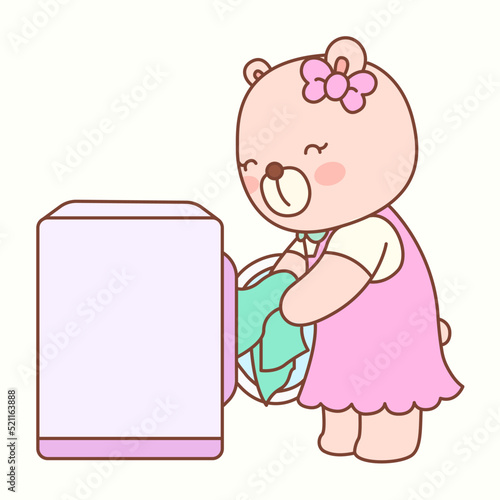 Little girl bear cleans cute colorful clothes_P5
