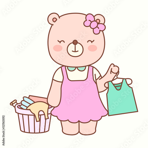 Little girl bear cleans cute colorful clothes_P6