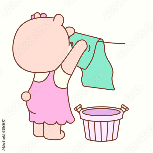 Little girl bear cleans cute colorful clothes_P7