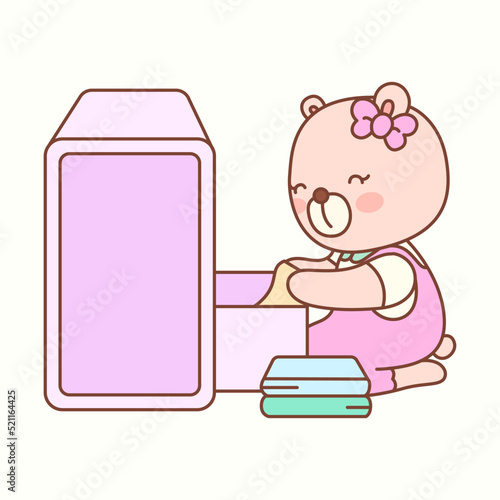 Little girl bear cleans cute colorful clothes_P10