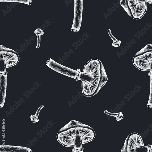 Seamless pattern with hand drawn chalk honey agaric