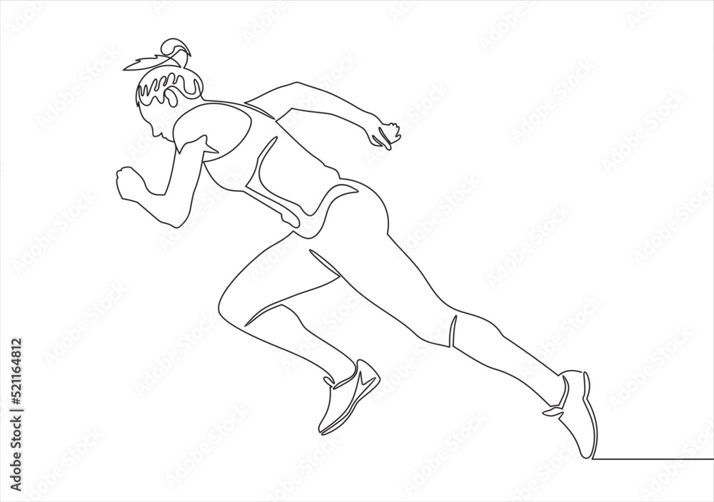 Continuous line drawing. Sport running woman on white background. Vector illustration Continuous line drawing. Sport running woman on white background. Vector illustration