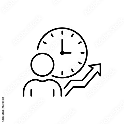 Time Management Line Icon. Efficiency Productivity Clock Control Linear Pictogram. Optimization Process Business Work Project Time Schedule Outline Icon. Editable Stroke. Isolated Vector Illustration