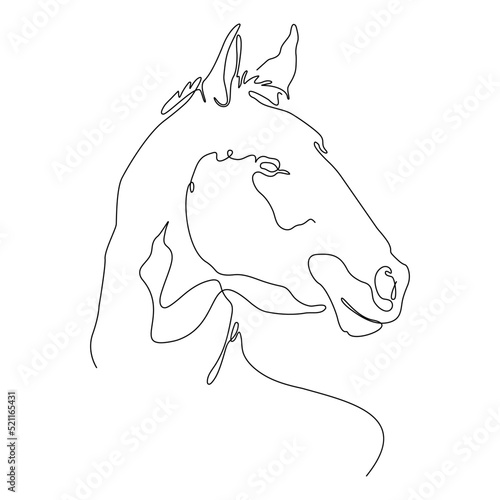 Abstract one single line drawing of horse's head. Line art print for wall decor, logo, prints, posters, social media. 